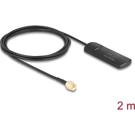 Delock Antena GSM UMTS LTE WLAN 2,4 GHz SMA macho 2 dBi omnidireccional rÃ­gido negro autoadhesiva