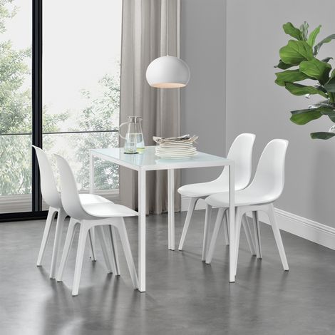Juego de comedor Mesa + 4x sillas minimalista vidrio + plástico - 105 x 60 x 75 cm - Blanca [en.casa] (1/5)