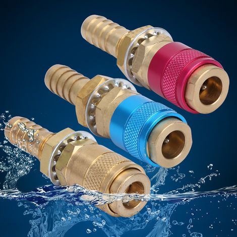 Set de 3 raccords rapides M10 rouge+jaune+bleu pour adaptateur eau/gaz, torche TIG soudage (1/4)
