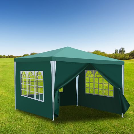 SWANEW Tenda da festa Pergolato da giardino Tenda pieghevole Protezione UV per il giardino, il campeggio con pannelli laterali 3x3m Verde (1/5)