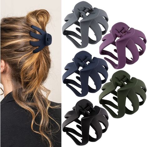 Lot de 5 pinces à cheveux - Pinces requin - Pinces pour chignon - Pinces griffes pour cheveux épais - Grandes pinces à cheveux pour femmes - Pinces pieuvre - Pinces mâchoires géantes à forte adhérence (1/5)