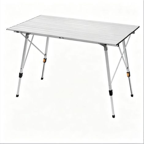 Mesa de camping plegable de aluminio ajustable en altura 120 x 68,5 cm plateada (1/5)