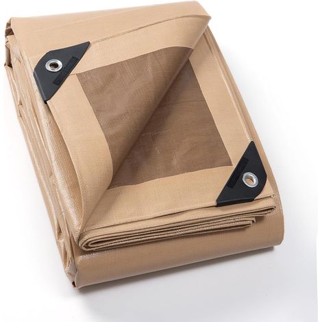 Bâche de Protection avec œillets - Imperméable - 5 m x 6 m - Beige/Kaki - 190 g/m² - Bâche de Protection Multi-usages - Indéchirable - Stabilisée aux UV - Résistante à la moisissure (1/5)
