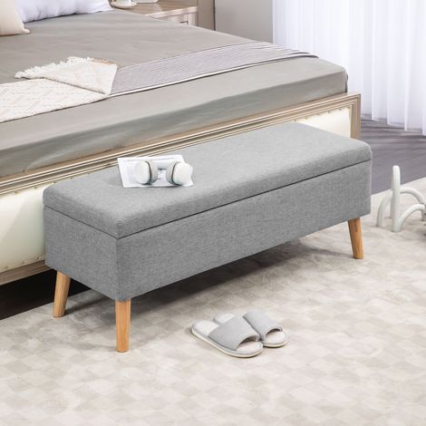 Banc coffre rangement rembourré aspect lin pour chambre à coucher, entrée, salon, charge 220 kilogrammes, gris, 110 x 39 x 45 centimètres