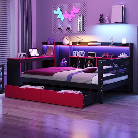 Lit superposé 140 x 200 cm fer noir avec échelle de sécurité et rangement pour enfant ou ado (1/5)