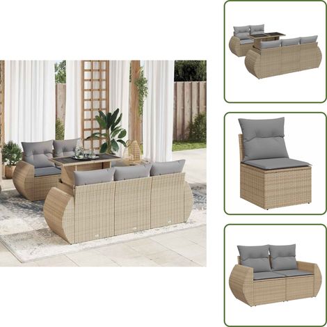 6-tlg. Garten-Sofagarnitur mit Kissen Beige Poly Rattan - Gartensofa Set - Garten Sofa Set - Outdoor Sofa Set - Garten Sofagarnitur (1/5)