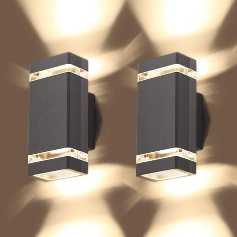Applique murale LED étanche IP65 – Lot de 2, lumière chaude 3000K, aluminium brossé, pour extérieur (jardin, terrasse, garage) (1/5)