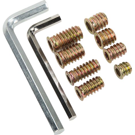 Lot de 122 inserts filetés métriques acier carbone zingué taraudés pour meuble placard avec clés hexa (1/5)
