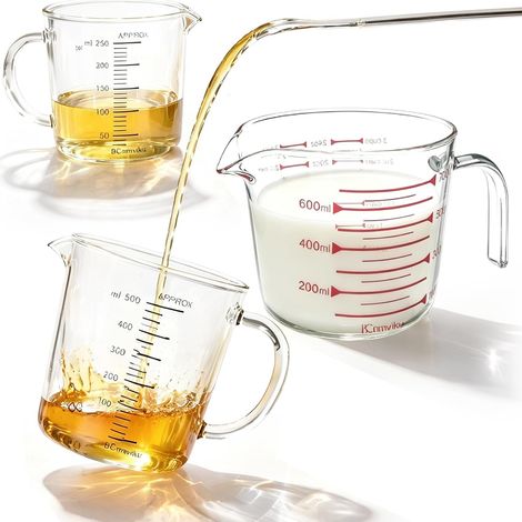 3 Pièces Verre Doseur En Verre Borosilicate 250 Ml 500 Ml 700 Ml Gobelet Doseur, Verre Mesureur En Verre, Verre Doseur Cuisine Tasses À Mesurer En Verre Avec Poignée, Bec Verseur, Pour Cuisine (1/5)