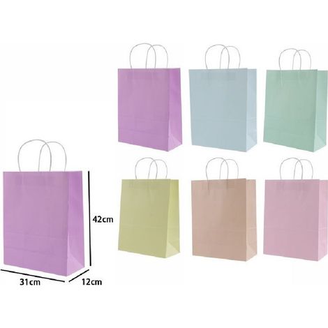Trade Shop - SET 3 BUSTAIN PEZZZZES BORSA DA REGALCHETTI CARTA VARI COLORI 42X31X12CM 68492 -