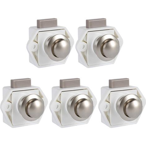 5 x Keyless Push Button Latch, Furniture Door Lock, Button Latch Lock for RV Caravan Cupboard Furniture Thickness (White) (1/5)