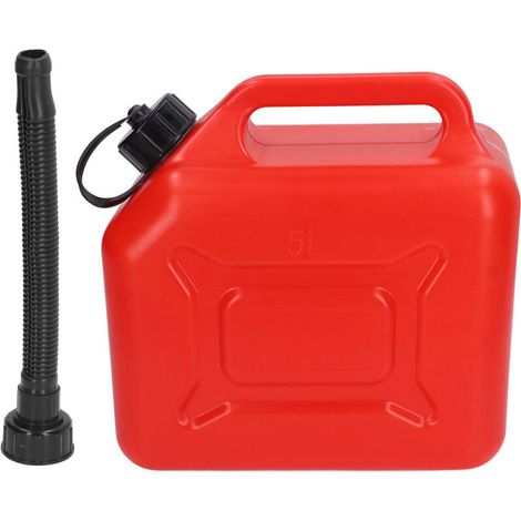 Jeffergarden Bidon d'essence 5 L (1,3 gallon) en ABS rouge étanche, portable, avec tuyau de sortie de 27 cm et balance. (1/5)