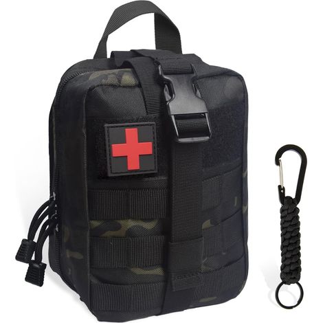 Trousse de Secours, Pochette EMT IFAK Médecine Tactique avec Mousquetons, Rip-Away Sac étanche Molle de Premiers Secours Militaire Camping Randonnée Chasse Sports de Plein Air CP Noir (1/5)