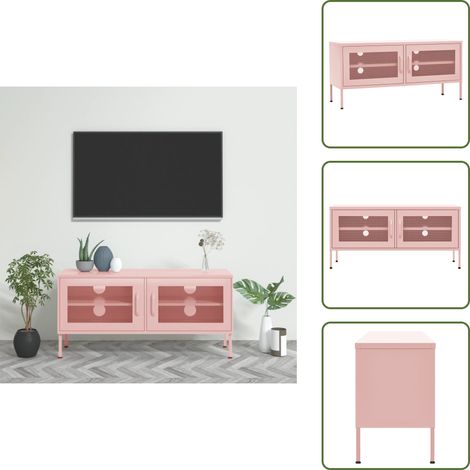 TV-Schrank Rosa 105x35x50 cm Stahl - TV Schrank - Rosa - Metallregal - Fernsehtisch - Wohnzimmermöbel (1/5)