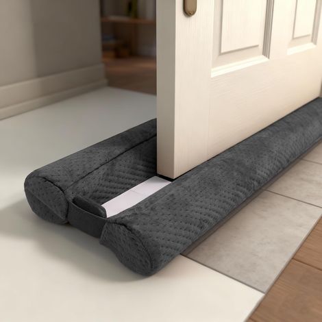 Door Draught Excluder Cold Insulation Double Seal for Door – No Glue – Door Bottom Insulation Anti Noise Dust Stop Cold Air Anti Mice Insects, Grey, 76-91 cm (1/5)