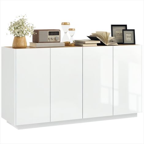 Buffet 4 portes en MDF laqué blanc et plateau pin vintage 140 x (1/5)