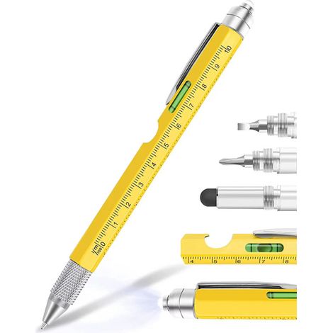 Stylo Outil Multifonction - Corps Acier Jaune - Embouts Aluminium Cuivre - 9 Fonctions - 12 5 X 165 Mm - 35 G (1/5)