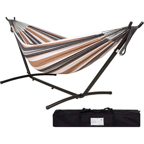 hamac en toile marron avec structure en acier ensemble support pour camping et exterieur capacite de charge 300 kg