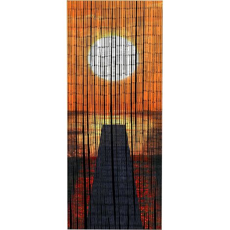 WENKO Tenda in bambù, tenda per porta, "tramonto", tenda anti-mosche, Bambù, 90x200 cm, Multicolore (1/3)