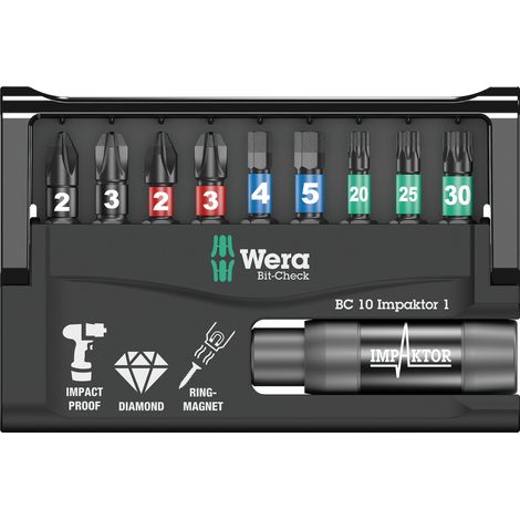Set di punte con portapunte, Bit-Check 10 Impaktor 1 SB, 10 pezzi - WERA - 05073980001 (1/5)