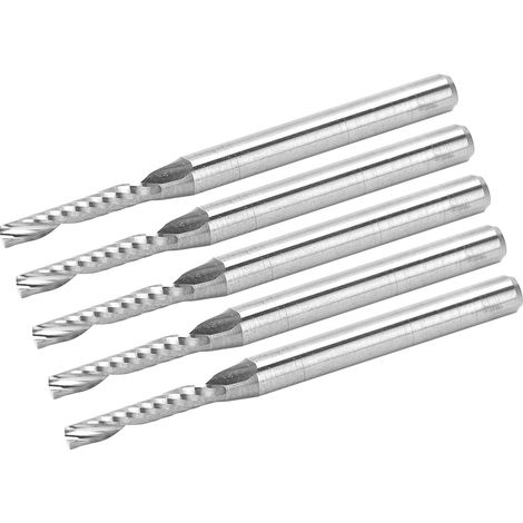 5 fraises CNC à spirale en acier au tungstène, une seule goujure, 3,175 x 2 x 12 x 38 mm (1/5)