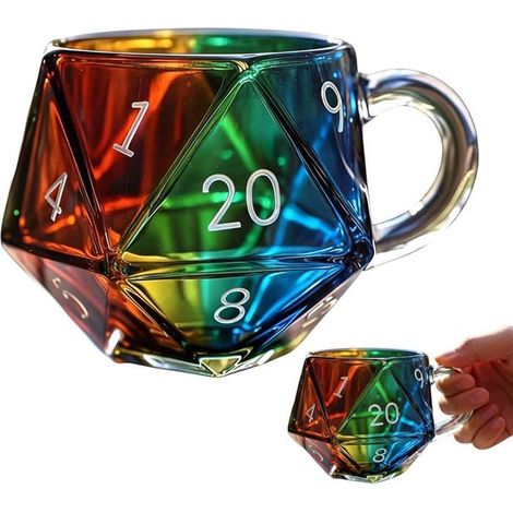 Tasse à café cube polyédrique avec anse, 400 ml, verre arc-en-ciel, verres amusants. (1/5)