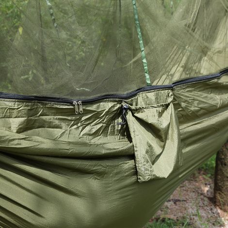 Hamac Double avec Moustiquaire pour Extérieur, Camping et Randonnée (Couleur Vert Militaire) (1/4)