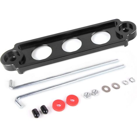 JDM Universal Car Battery Mount 3-Hole Battery Bracket - Black with Hook (1/4)