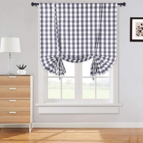 Kitchen curtain, roman blind, semi-sheer plaid curtains, country style bistro curtains (1/3)