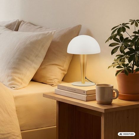 Briloner Lampe De Table En Métal Ø15x22,5 cm Douille E14 Max. 10W Interrupteur Sur Câble Laiton Blanc Cassé - Lampe De Chevet Lampe De Lecture Salon Chambre Bureau (1/5)