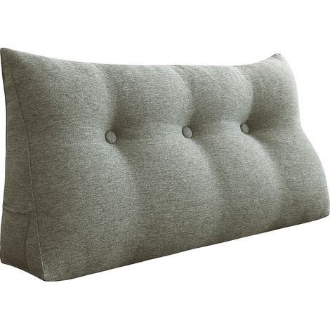 Coussin de lecture triangulaire en lin gris 100 cm – Oreiller de soutien dorsal pour lit et canapé – Confort optimal pour lecture et repos – Vercart (1/5)