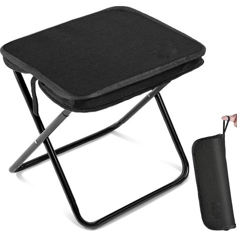 Tragbarer Hocker, kleiner 33 cm Klapphocker für Erwachsene, ultraleichter schwarzer Campinghocker zum Wandern und Angeln, Tragkraft bis zu 120 kg
