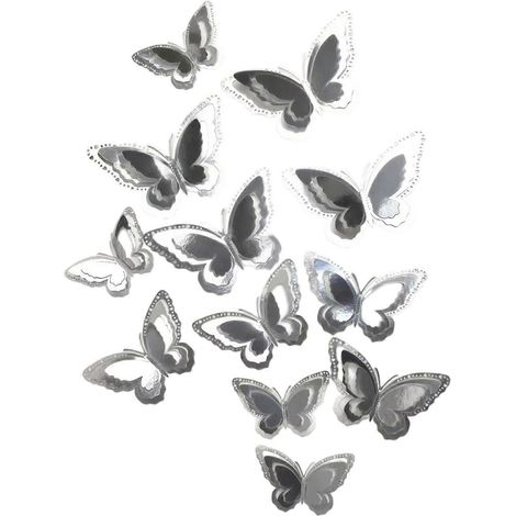 Stickers muraux papillons 3D ajourés – 12 pièces amovibles – pour la décoration de la maison, de la chambre, d'une fête prénatale ou d'un gateau d'anniversaire - Argent (1/5)