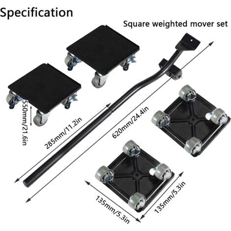 Déplace Meubles, Coin roulant et rouleur,Roulettes pour Meubles Lourd, Roulettes Pivotantes 360° et Barre de Levage, Capacité de Charge Jusqu'à 400 kg (1/5)
