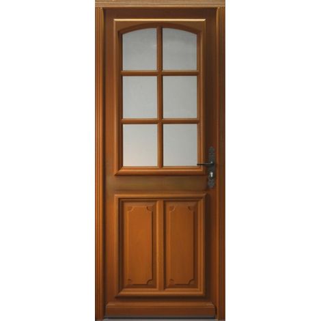 Gd Menuiseries – Porte d'entrée bois vitrée marine H200 x L80 cm – Ouverture à gauche – Épaisseur cadre 7 cm – Pour espaces humides