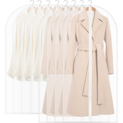 Lot de 8PCS Housses de Vêtements, Housses de Protection Semi Transparentes, 60 x 120/100cm Housse Vetements à Suspendre Anti Poussière Etanche Mite Humidité, pour Chemise Costumes Manteaux (Blanc)