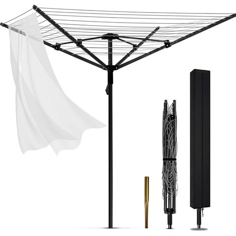 Heavy Duty Outdoor Umbrella Airer, 12 Lines with 40m Drying Space, Steel Frame and Adjustable Height, 4 Arm Umbrella Washing Line for Laundry, Foldable Clothes Airer for (1/5)