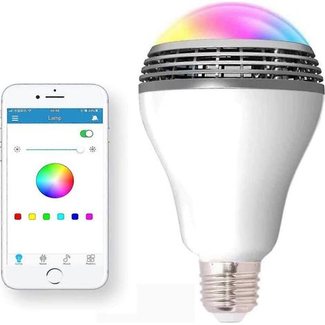 Enceinte Bluetooth intégrée, ampoule LED intelligente sans fil E27 avec changement de couleur RGB / lecteur de musique / contrôle via application smartphone-AquaForge (1/4)