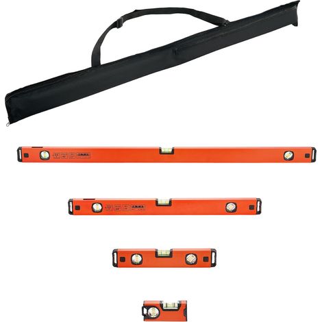 Niveau à bulle torpille, lot de 4 (120/300/600/1000 mm), outil magnétique en aluminium, 3 fioles vertes, trou de suspension, mesure multi-angle pour chantier et rénovation. (1/5)