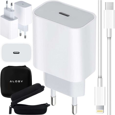 Caricabatterie da parete Alogy Fast USB-C PD da 20 W + cavo Lightning da 1 m, colore bianco + custodia (1/5)