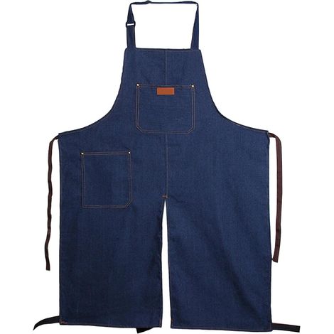 Kurze Jeansschürze mit geteiltem Halsausschnitt, verstellbarem Halsausschnitt, leicht, atmungsaktiv, mit Taschen, für den Einsatz in Küche und Töpferei