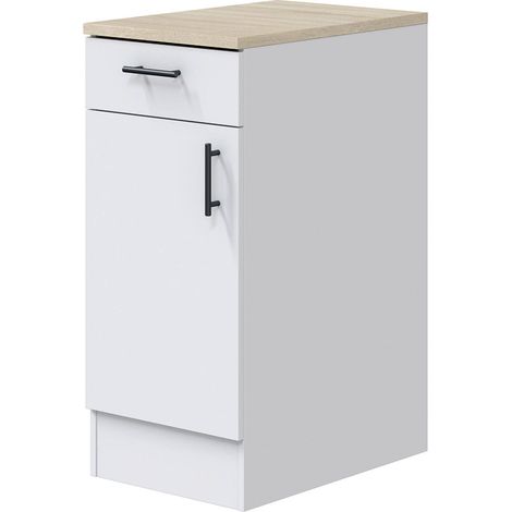 Dmora - Mobile 1 anta con cassetto Casnigo, Mobile contenitore misto, Base cucina con anta e cassetto, Modulo multiuso, 40x60 h90 cm, Bianco e Rovere