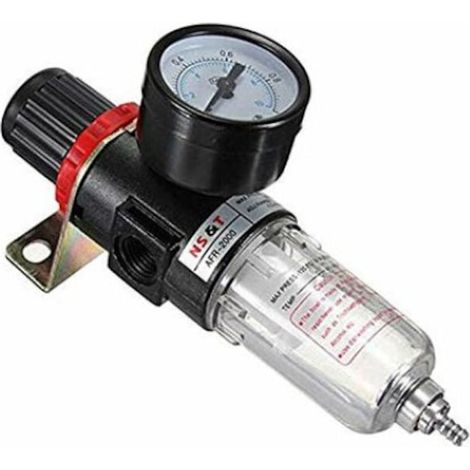 Régulateur de pression avec filtre pour air comprimé, séparateur d'humidité, débit 500 L/min, 10,3 bar, aluminium, transparent (1/5)