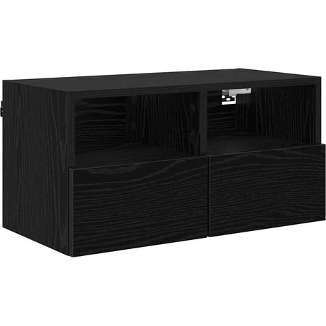 Mueble TV de pared diseño moderno almacenamiento optimizado 60 x 30 x 30 cm de madera contrachapada negro 020052788 (1/5)