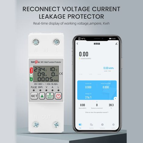 tongou Tuya WiFi Compteur d'énergie intelligent avec mesure de tension, surveillance de l'électricité, protection contre les fuites, 63 A AC85-300 V, écran LCD, prise en charge de l'application, téléc (1/5)