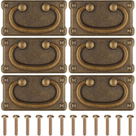 Vintage-Möbelgriffe, 6 Stück antike Ring-Schubladengriffe, Kommodengriffe aus Zinklegierung, Schubladenknöpfe für Schränke, Schubladen, Kommoden und Türen mit Schrauben, 96 x 52 mm (1/4)