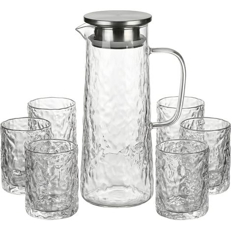 Set Bouilloire Verre Borosilicate + 6 Tasses. Service Thé/Café Glacé. Pour Usage Domestique/Restaurant. Modèle (Transparent). (1/5)