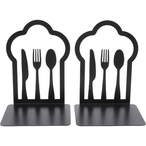 Par de sujetalibros de metal resistentes - Diseño único - Para cocina, hogar, escuela, oficina, biblioteca - Negro (1/5)