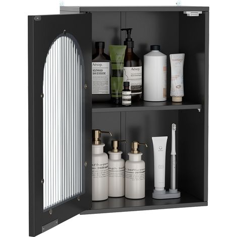 COSTWAY Bathroom Wall Cabinet Medicine Cabinet with Tempered Glass Door-Black (1/5)