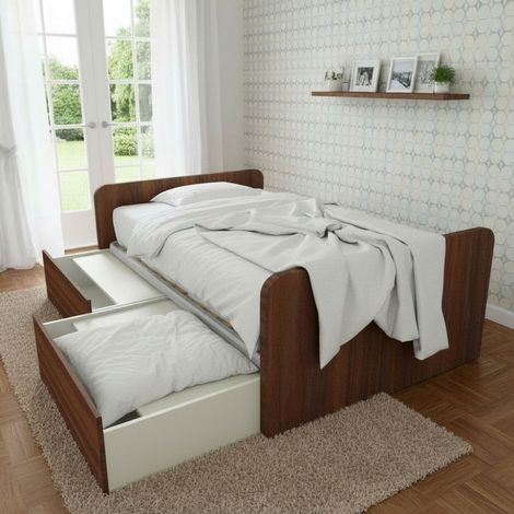 Letto 1 piazza e mezza con cassettoni, personalizzabile e facile montaggio - Noce canaletto